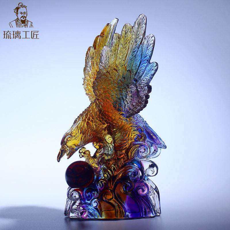 琉璃工艺品老鹰摆件水晶办公室展示柜书桌中式中国风创意新中式