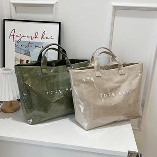 Womens Vintage Letter Print Tote Bag Waterproof Large