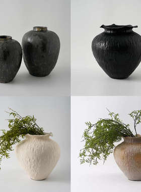复古新中式侘寂风手工陶瓷罐子大花瓶摆件售楼部展厅酒店花器装饰