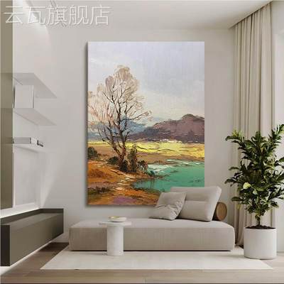 大芬村纯手绘油画田园风景玄关装饰画抽象山水客厅丙烯肌理挂画