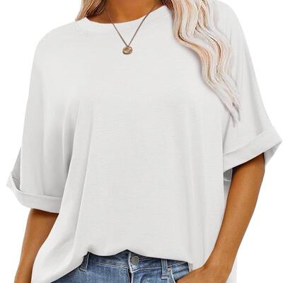 Womens Oversized Tshirts Batwing Short Sleeve Asymmetric Hem