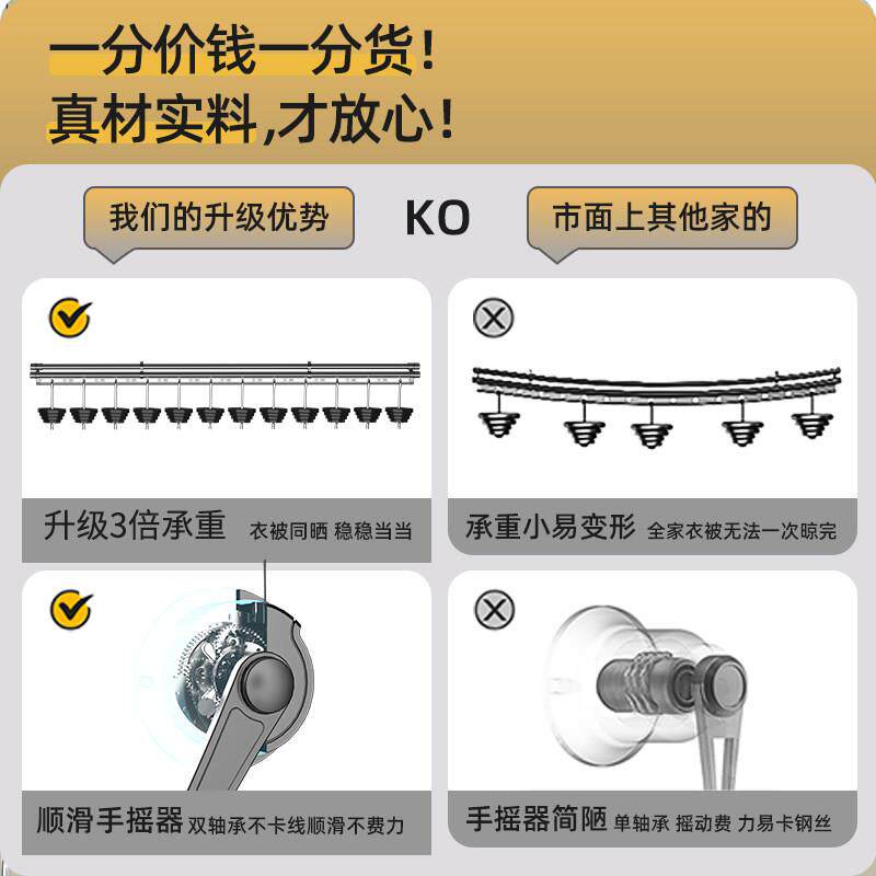 升降晒晾衣动架手摇双杆式手动阳台晾衣杆家用室内手动衣架自SG56
