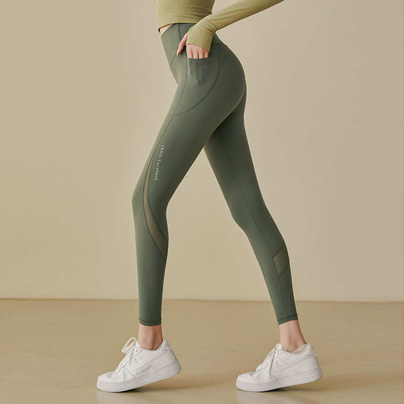 高臀臀弹力姆莱蜜桃卡裤裤拼接瑜伽健身提运动紧身女跑步外纱网腰