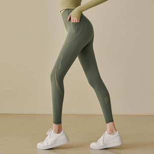 高臀臀弹力姆莱蜜桃卡裤裤拼接瑜伽健身提运动紧身女跑步外纱网腰