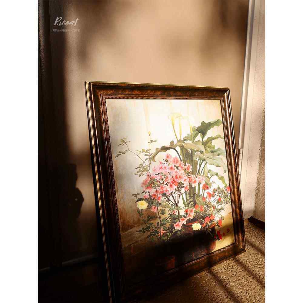 网红饰犀艺油廊“古典画作”《》逼真鲜牛花厅画客装画