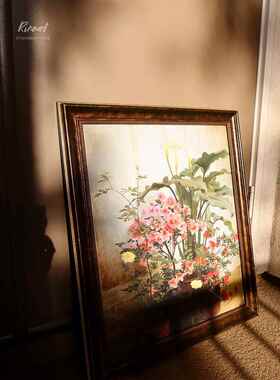 网红饰犀艺油廊“古典画作”《》逼真鲜牛花厅画客装画