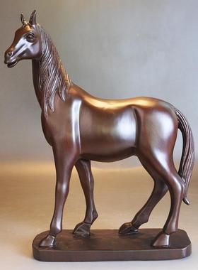 黑檀木雕生肖马摆件实木马到成功家居书房办公桌面装饰红木工艺品