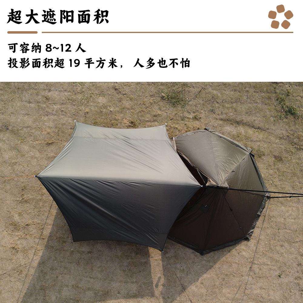 厂家直销营地六角涤棉团建遮阳棚露营野餐便携蝶形TC棉幕布天幕