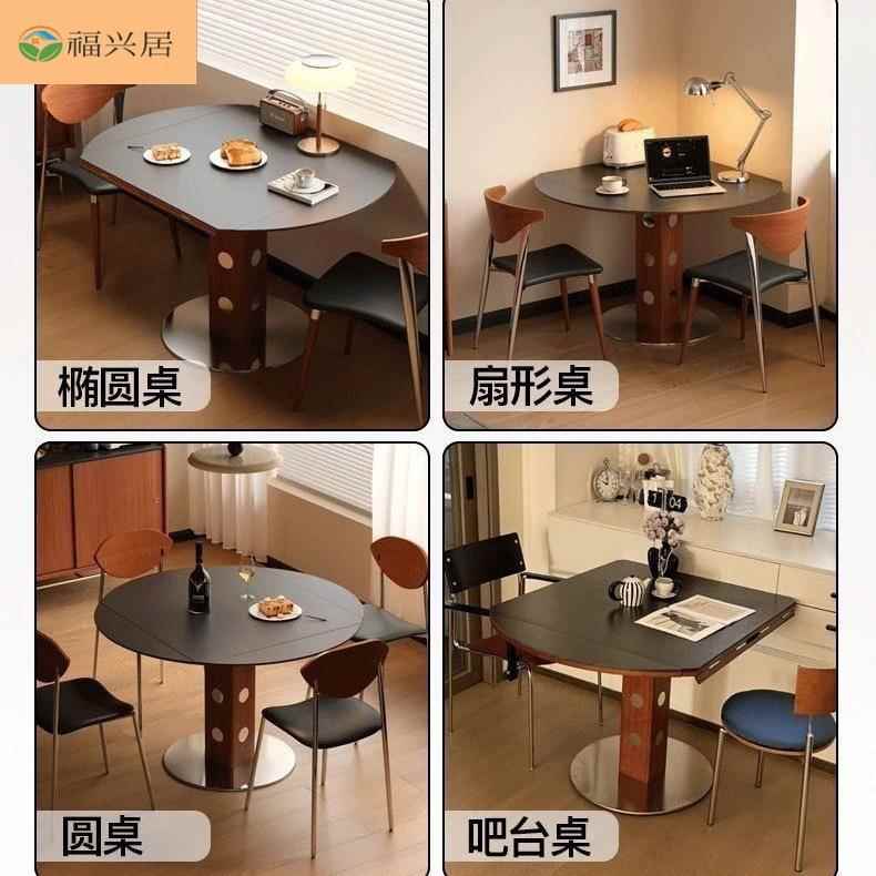 中古实木折叠桌方多功能家用圆形餐风桌小户型轻101636奢岩板正形