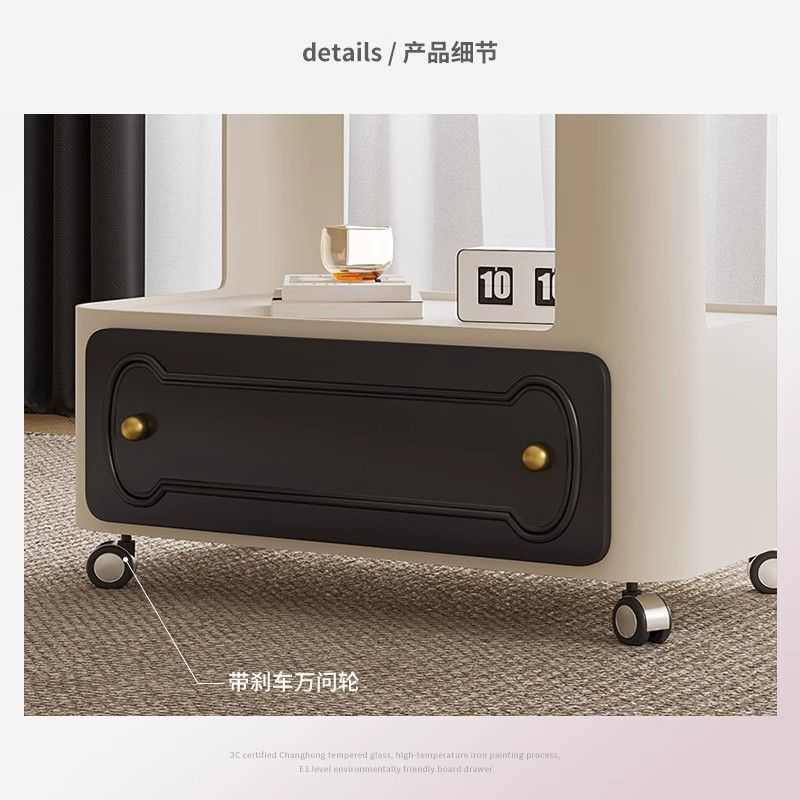 现代创意边几可移动滑轮客厅家用奶油风小户型沙发旁小推车高级感