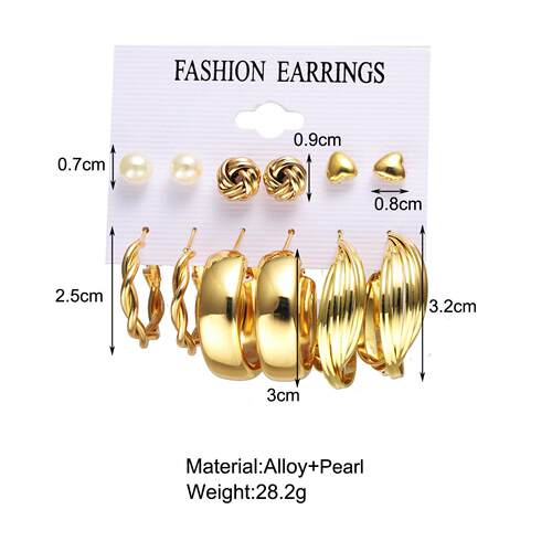 Earring Set 6-piece Earrings 金属圆圈耳环套装6件套爱心耳针女