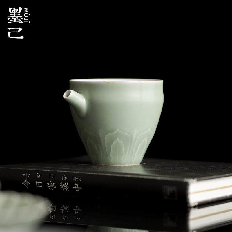墨己 豆青汝釉仰莲瓣公杯茶道配件陶瓷公道杯家用仿古绿茶泡茶海