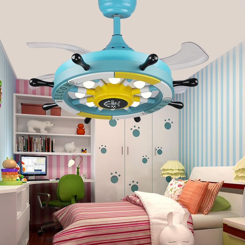 境儿童风室灯女孩男孩卧隐形创意跨卡通扇吊灯地FG651中海儿童房