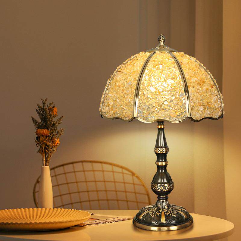 美式全铜复古台灯欧式奢华水晶卧室床头灯客厅书房洒店温馨氛围灯