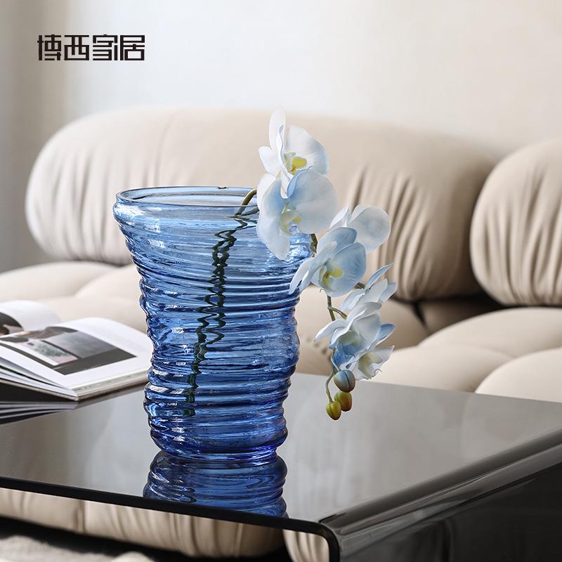 博西家居蓝色龙吸水不规则扭曲水培玻璃花瓶创意家居装饰品花器