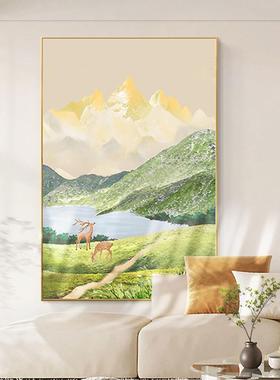 沙发背景墙装饰画客厅山水玄关过道挂画绿色晶瓷画北欧壁画