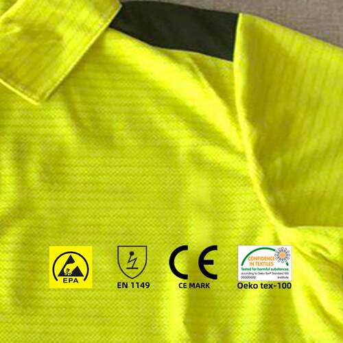 EN1149防静电丝短袖翻领T恤EPA抗静电反光工作服车间ESD保护区域