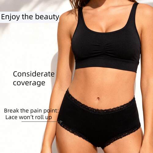 Lace panties for women, breathable mid waist, full