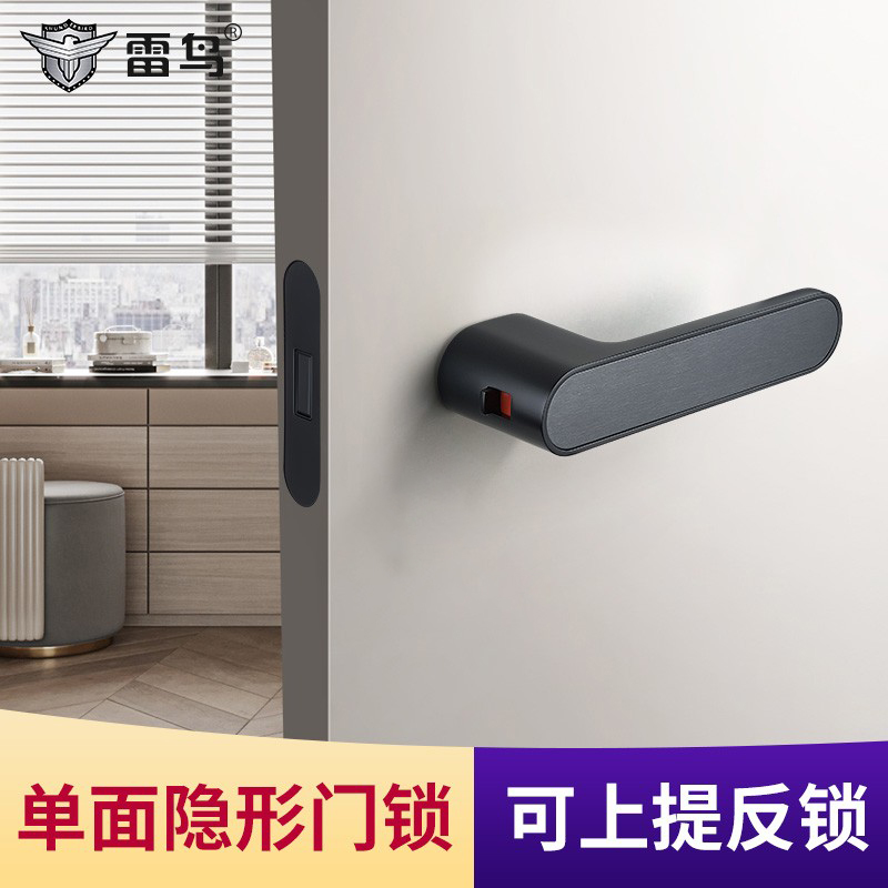雷鸟隐形门专用锁室内卧室暗门单边锁隐藏式房间木门把手黑色锁具