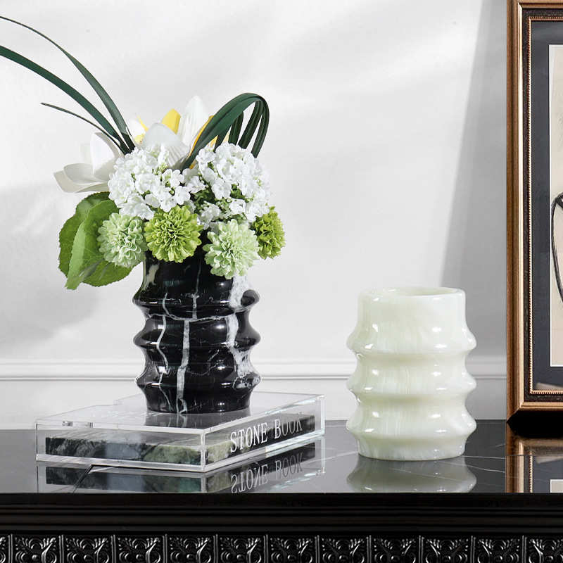 现代民宿软装布置大理石小花瓶装饰插花桌面摆台布置石材花器摆件