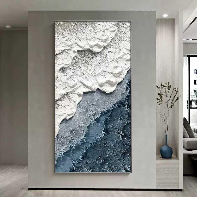 美克美家官方旗舰店简约玄关挂画奶油风肌理风高级感沙发背景墙