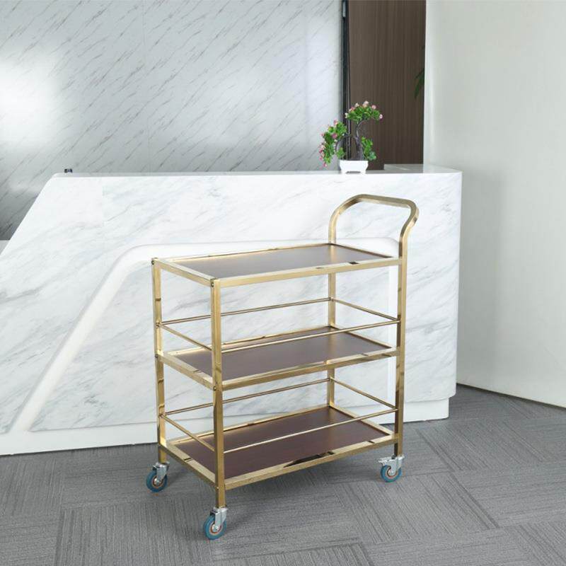 厂家供应不锈钢加厚三层车酒水车钛金点心车送餐推车服务车4S店