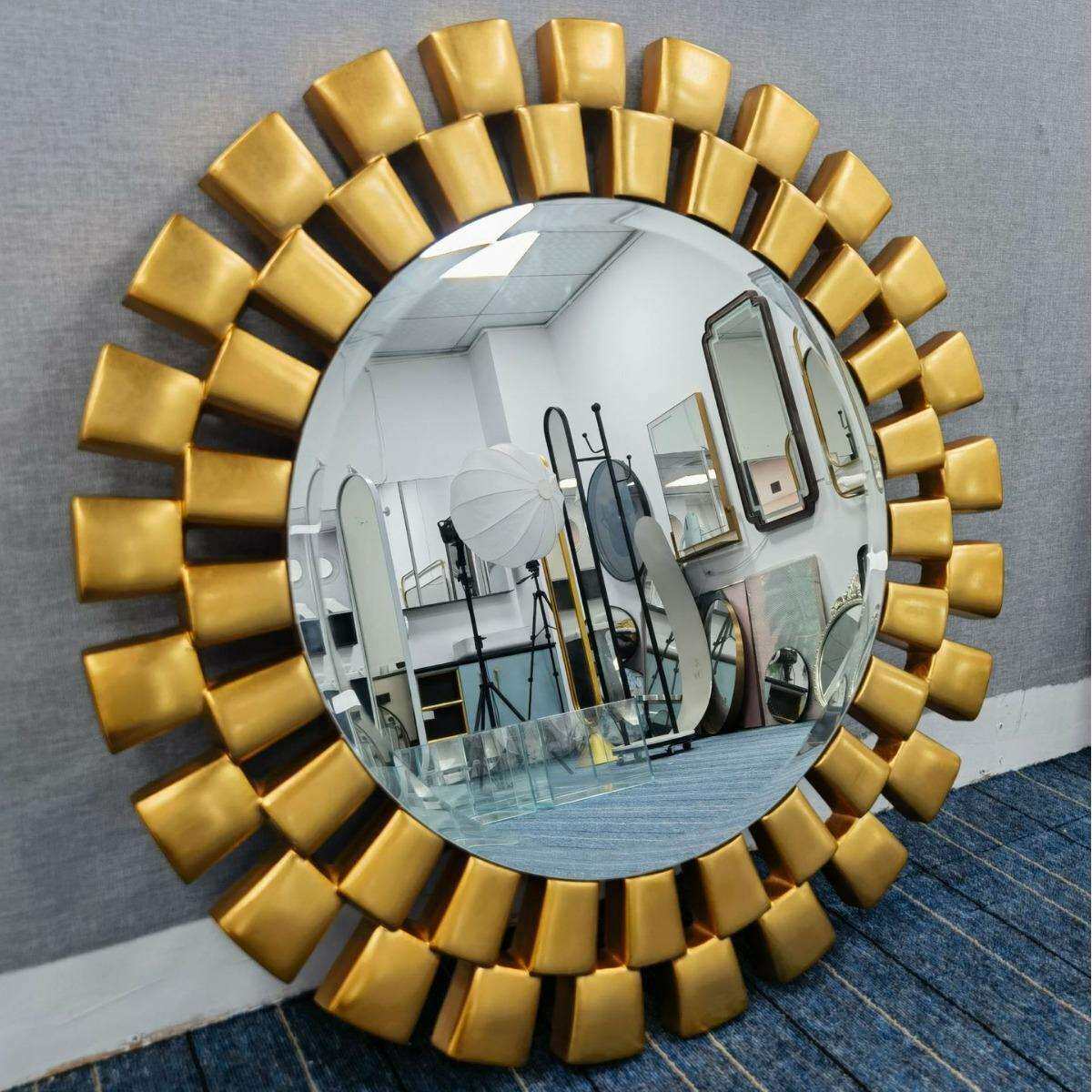 外贸墙饰镜美式轻奢树脂装饰镜 太阳圆形餐厅酒店复古挂镜子