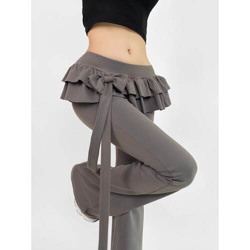 Lace up low waisted bell bottom pants, women's cake