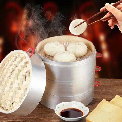 Bamboo Steamer Chinese Dumplings with Cover Vegetable Food