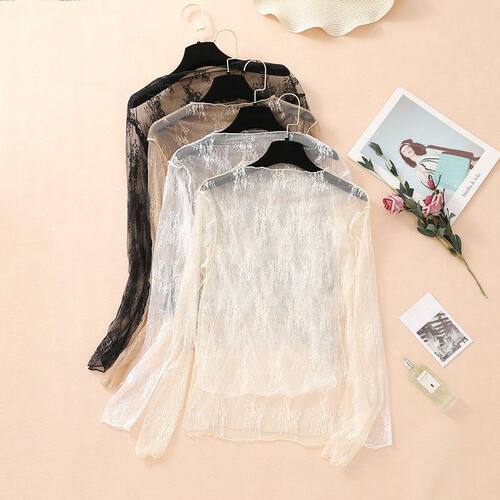 3PCS New Half High Collar Lace Shirt for Women with Hollow