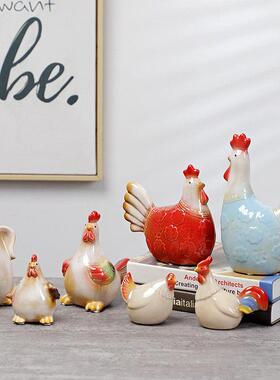 创意陶瓷鸡摆件吉祥物家居客厅酒柜装饰高档工艺摆设乔迁新居礼品