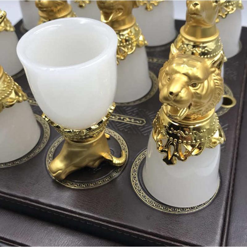 阿富汗玉镶玉 十二生肖新品茶杯和田玉金属 茶具酒杯