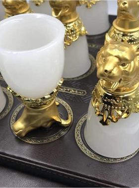 新品 和田玉 阿富汗玉十二生肖金属镶玉酒杯茶杯茶具