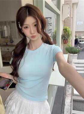 Womens Casual Ladies Solid Round Neck Tee Short Sleeve Crew