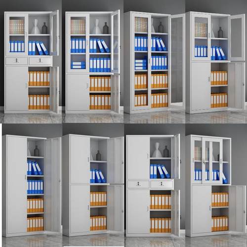 文件柜铁皮柜全玻璃文件柜档案财务凭证资料柜加厚带锁双铁门文件