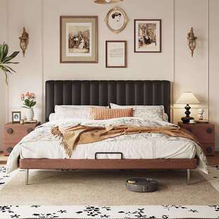 5YY 339现代风简约白蜡木木床主卧中古油蜡皮床1米实8双人大床202