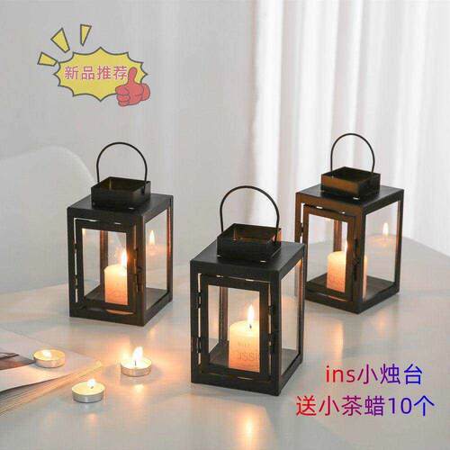 防风蜡烛台灯罩户外复古玻璃小马灯手提灯蜡烛灯罩铁艺古风家用