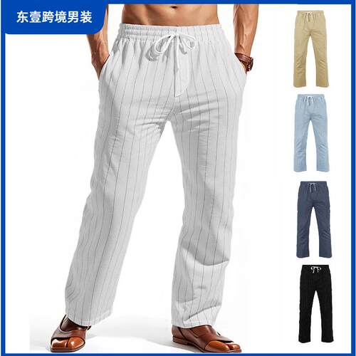 Striped cotton and linen pants for breathable sports men