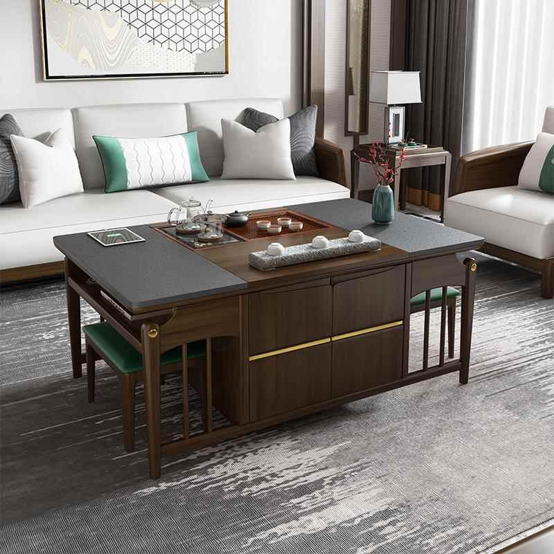 多功能升降功夫茶几中式客厅电动茶台带茶具一体火烧石实木泡茶桌