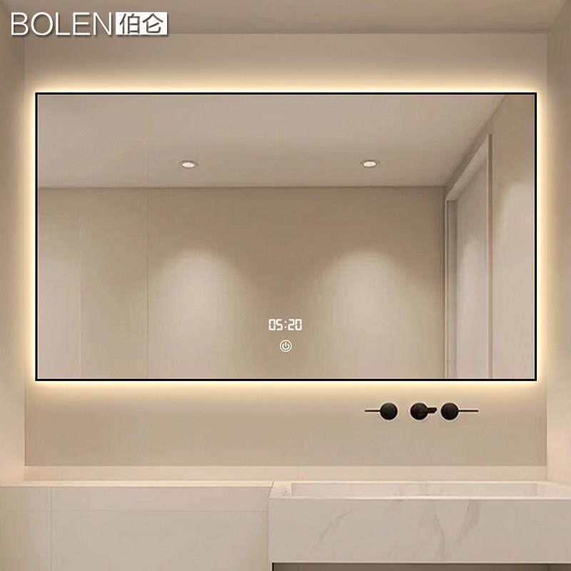 BOLEN 极简铝框智能浴室镜触控屏幕风水化妆室镜子家用化妆镜挂墙