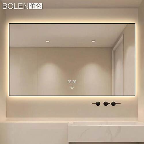 BOLEN 极简铝框智能浴室镜触控屏幕风水化妆室镜子家用化妆镜挂墙
