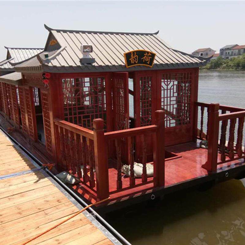 14米画舫船 木船仿古画舫船水上餐饮观光旅游船 实木电动游船景区