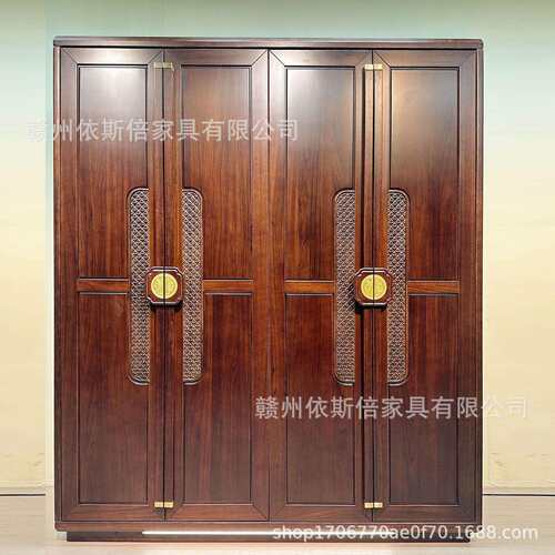 全实木衣柜新中式对开门乌金木四五门家用大衣橱悬浮衣柜收纳柜