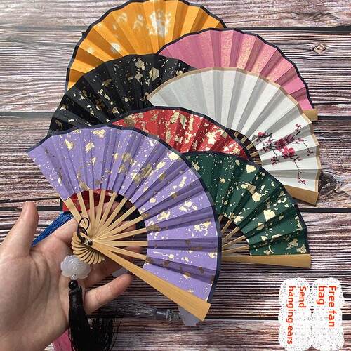 2.9寸黄精迷你小挂扇便携式袖口袋扇双面彩色洒金折扇汉朝儿童射