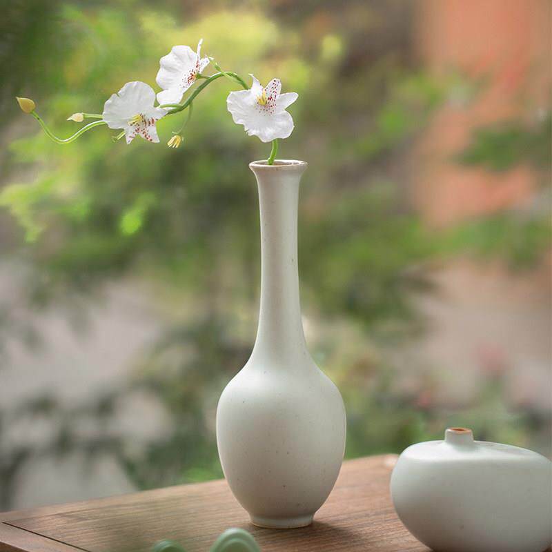 景德镇陶瓷花瓶摆件客厅插花仿古汝窑手工天青瓷器小号中式玉棠瓶