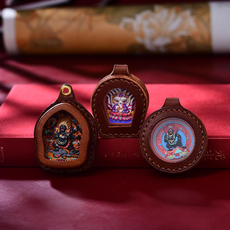 西藏手绘擦擦皮壳擦擦盒嘎乌盒吊坠本命佛扎基拉姆随身唐卡小佛像