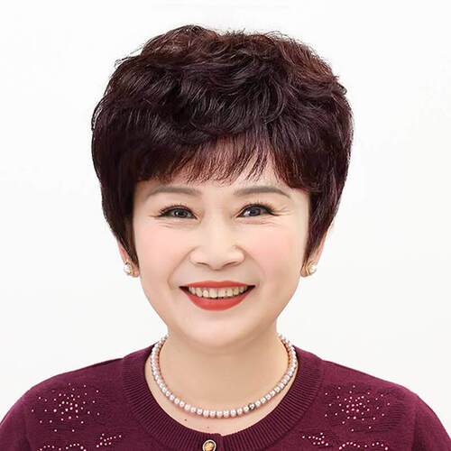 假发短发女真发全真人发遮白发全头套中老年女士妈妈短卷发假发套
