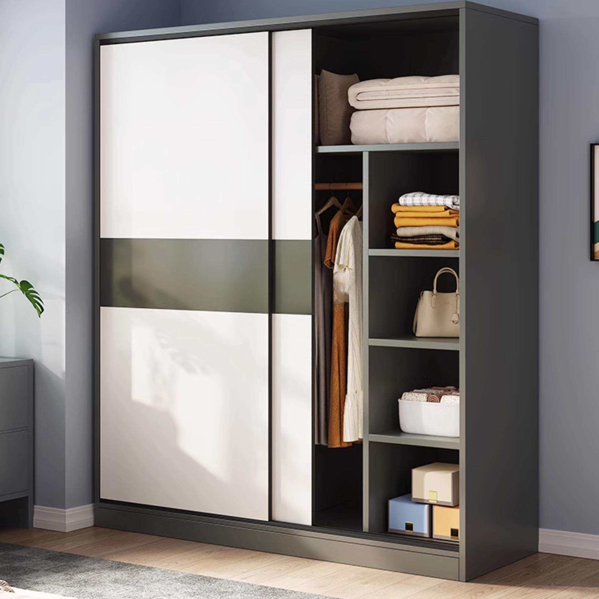 推拉门衣柜家用卧室出租房经济型简易柜子结实耐用实木质儿童衣橱