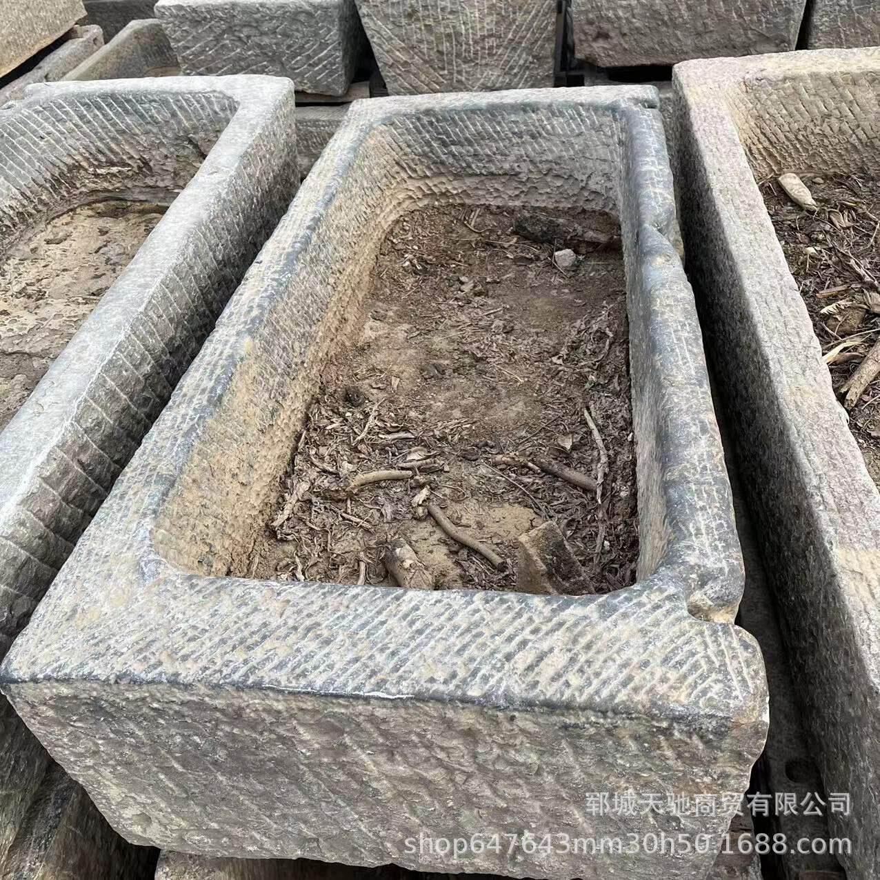 青石装饰造景花盆老HFI石槽复古马槽牛槽老鱼缸流水景乡村小猪观