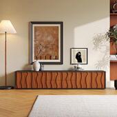 复古实木饰面电视柜中古柚木饰面现代简约客厅高款 地柜